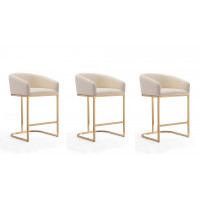 Manhattan Comfort 3-CS009-CR Louvre 36 in. Cream and Titanium Gold Stainless Steel Counter Height Bar Stool (Set of 3)